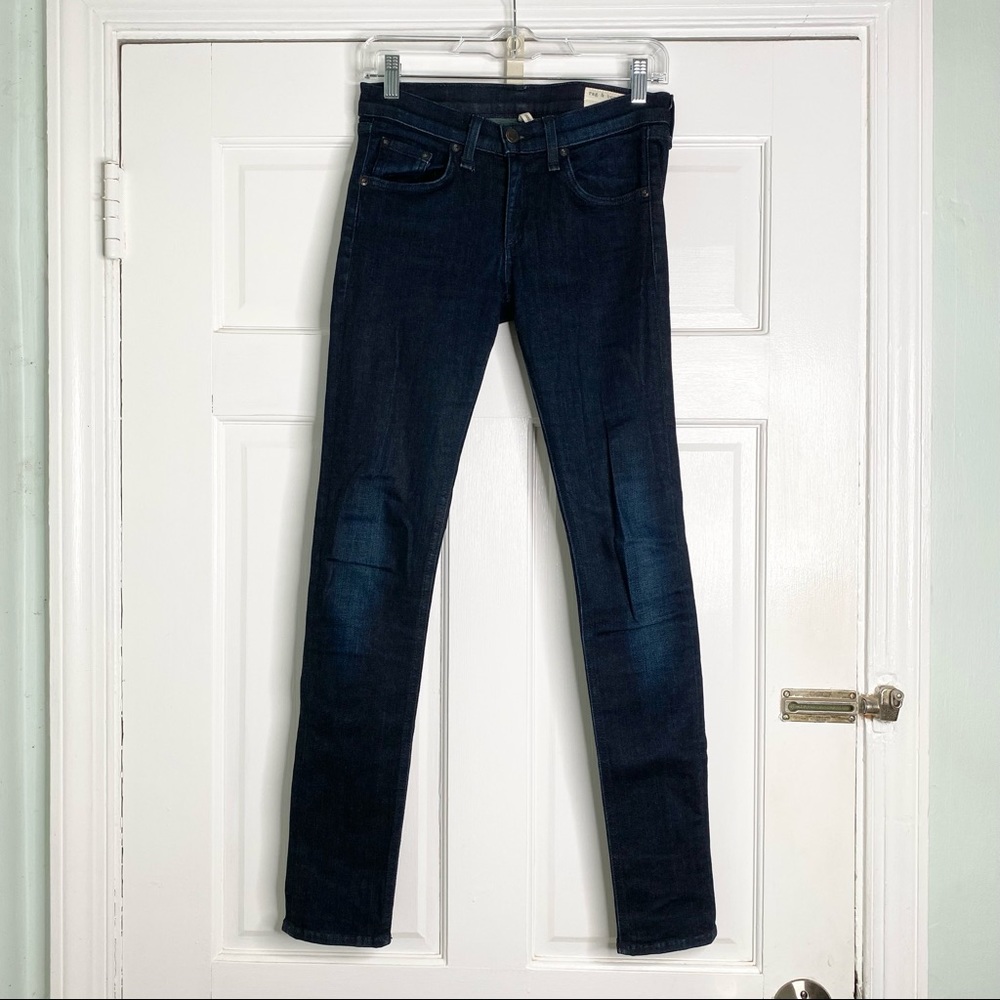 Rag & Bone Skinny Jeans Mid-Rise Zip Front Dark Wash Olive Harrow Size 26